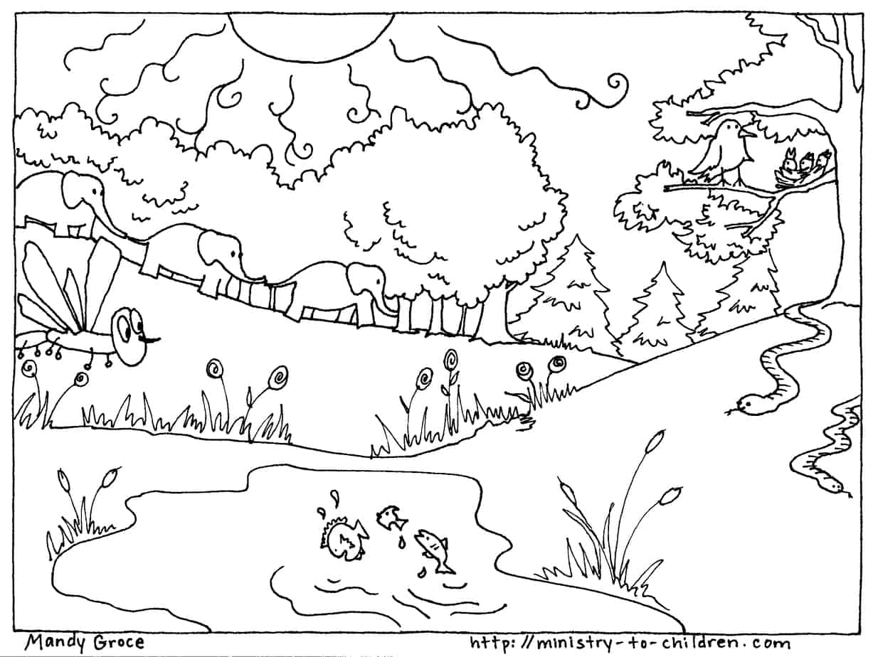 Creation Coloring Pages God Made the Animals, Fish, Birds